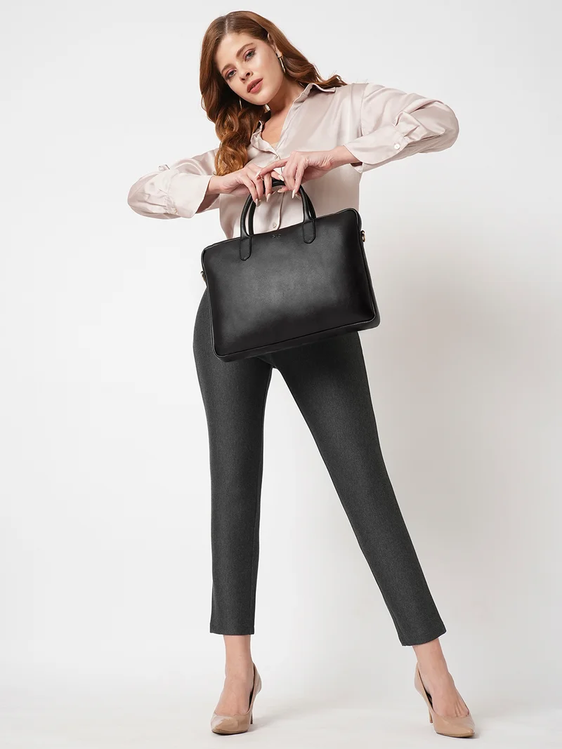 جلو باص Globus Women Black Vegan Leather 15 Inch Laptop Bag With Detachable Strap & 2 Inner Pockets